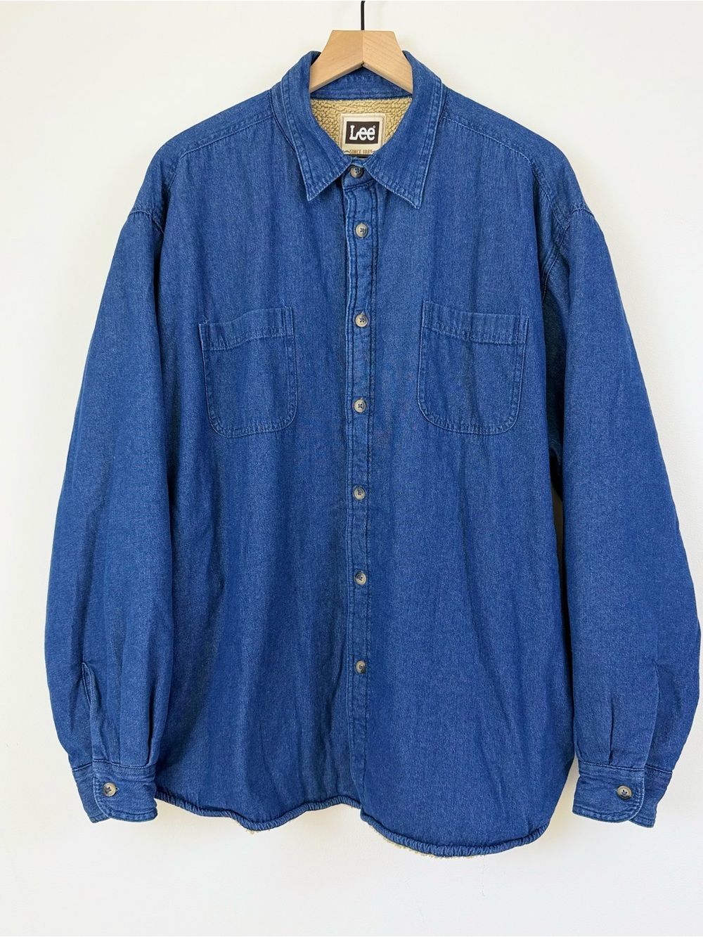 Lee Men’s Denim Sherpa Lined Shirt Jacket Blue Size XL